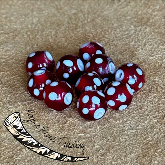 Red skunk, white core "eye bead" Round 12mm (10 count)