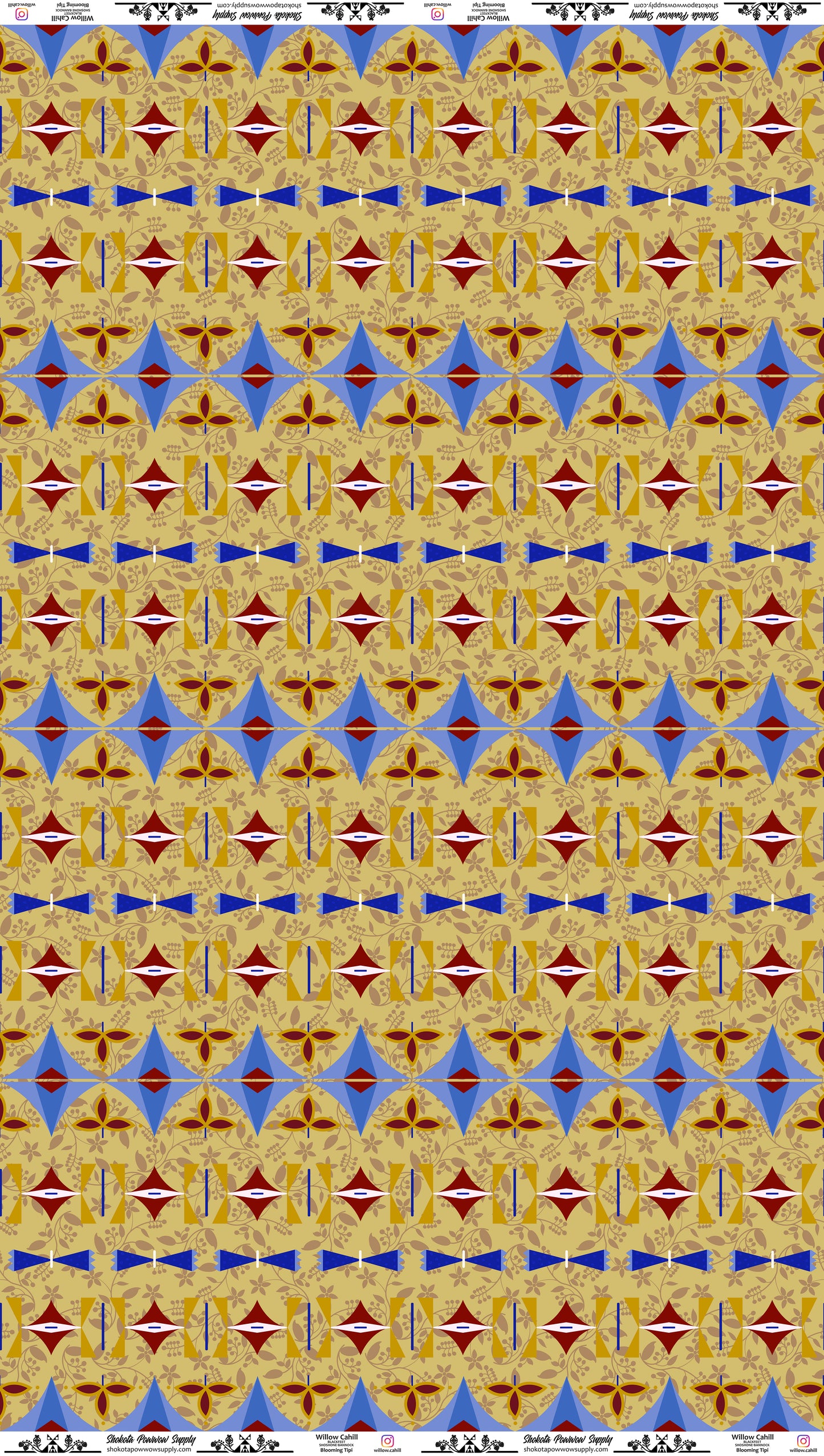 Blooming Tipi Cotton Fabric by Wllow-cahill Kipp for Shokota Pow-Wow Supply