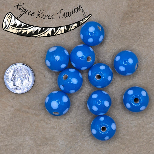 Greasy Blue skunk "eye bead" Round 12mm (10 count)