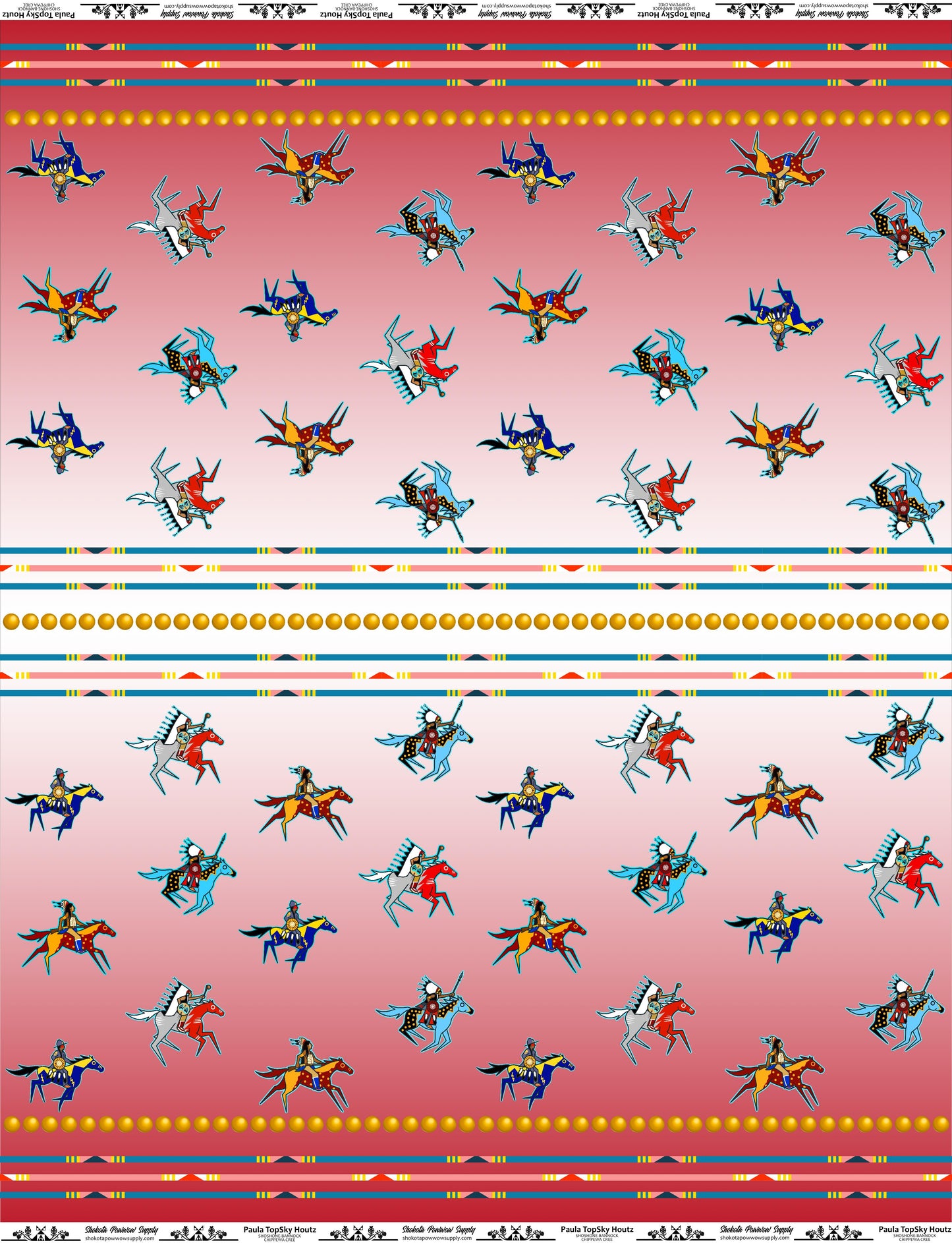 War Party Cotton Fabric by Paula Top Sky Houtz for Shokota Pow-wow Supply