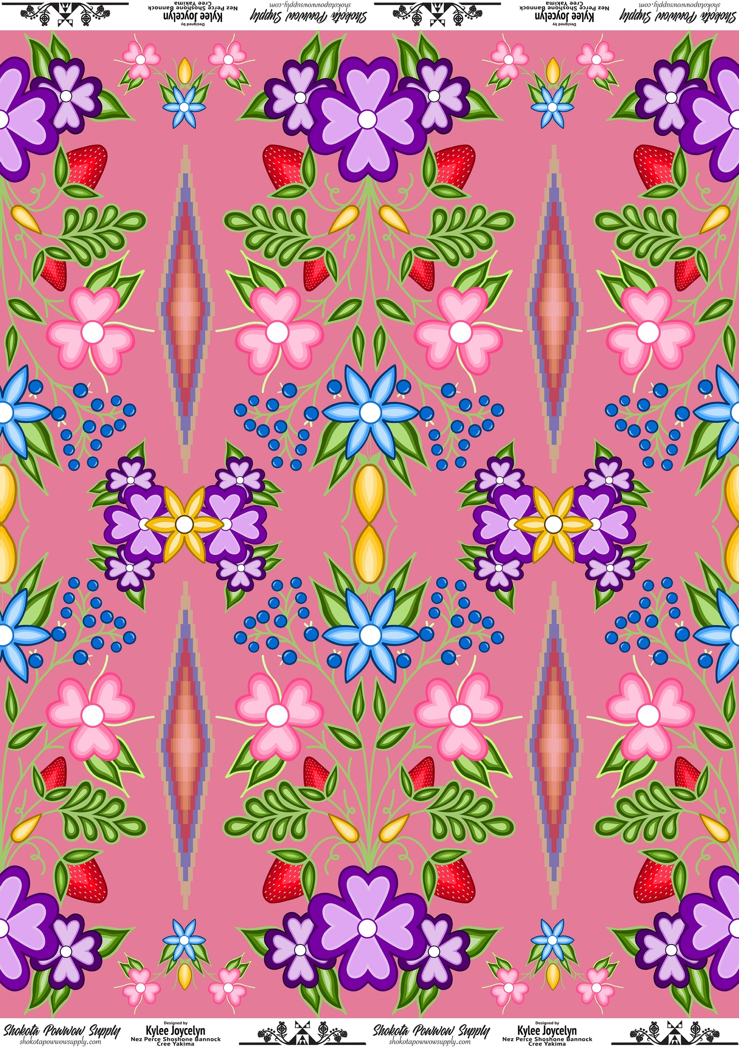 Flowering Strawberries Cotton Fabric by Kylee Joycelyn for Shokota Pow-wow Supply