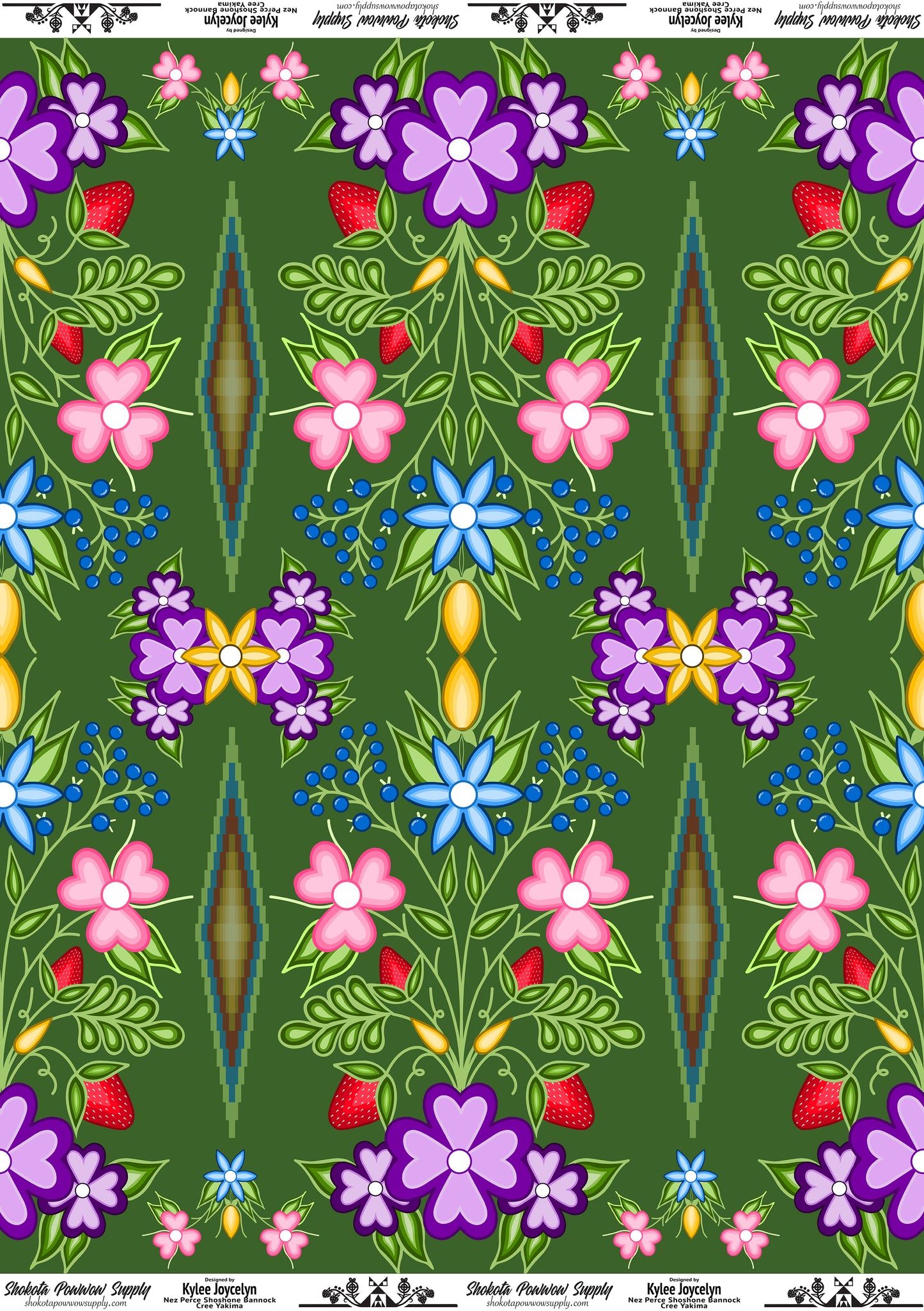 Flowering Strawberries Cotton Fabric by Kylee Joycelyn for Shokota Pow-wow Supply