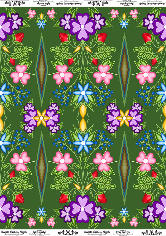 Flowering Strawberries Cotton Fabric by Kylee Joycelyn for Shokota Pow-wow Supply