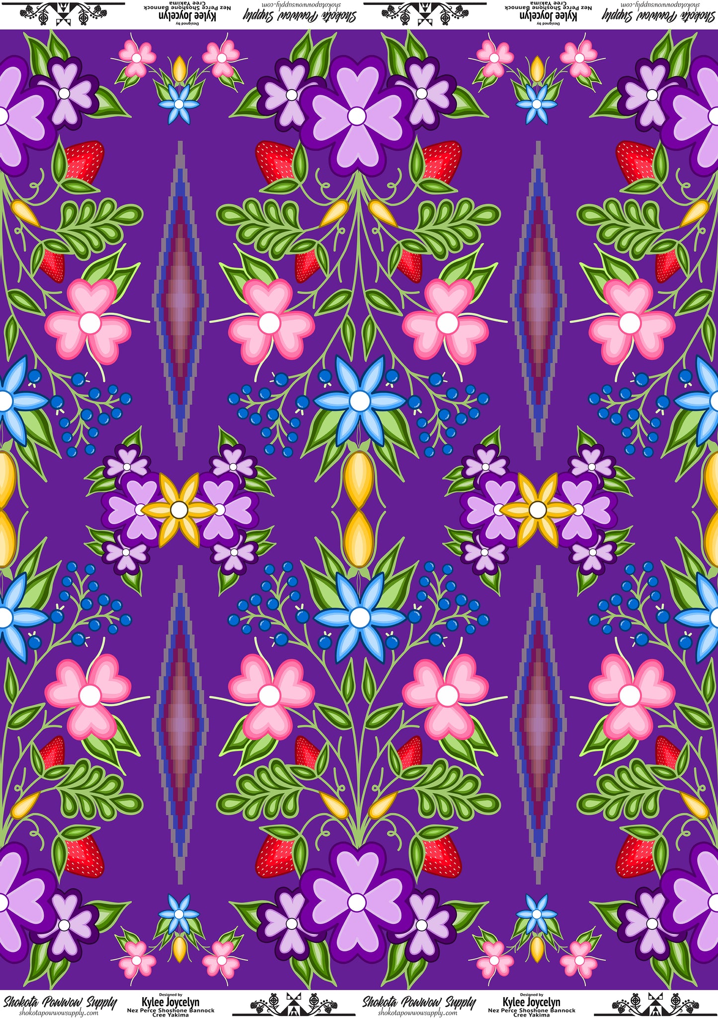 Flowering Strawberries Cotton Fabric by Kylee Joycelyn for Shokota Pow-wow Supply