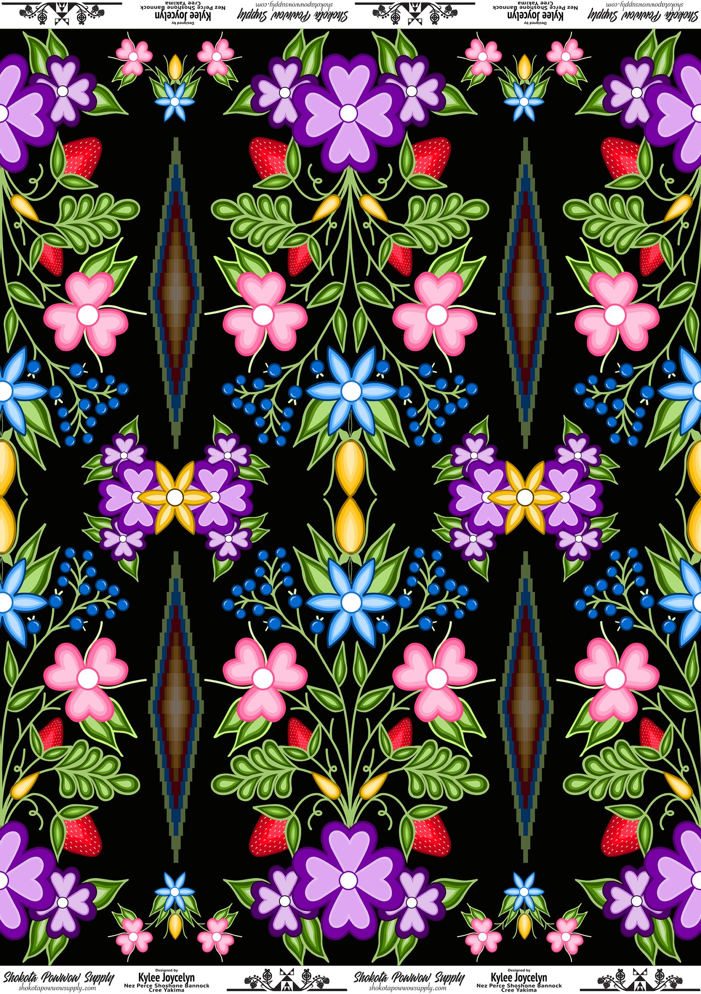 Flowering Strawberries Cotton Fabric by Kylee Joycelyn for Shokota Pow-wow Supply