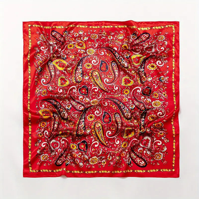 Paisley Print Square Scarf Imitation Silk