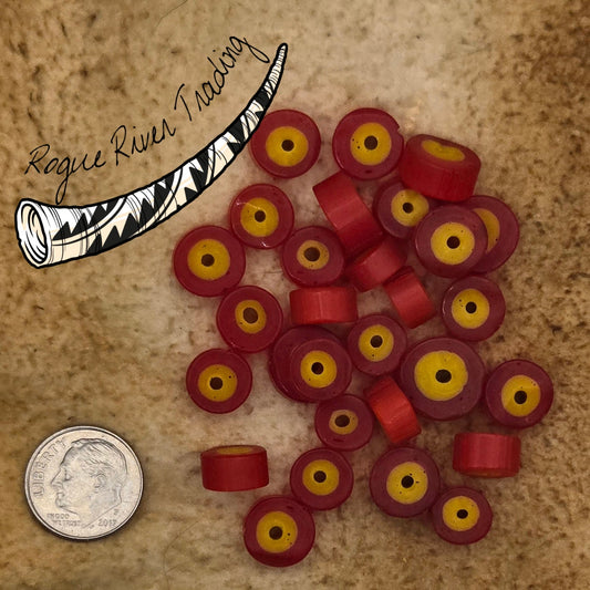Red Spacer Bead, Yellow Core 10x4mm (30 count)