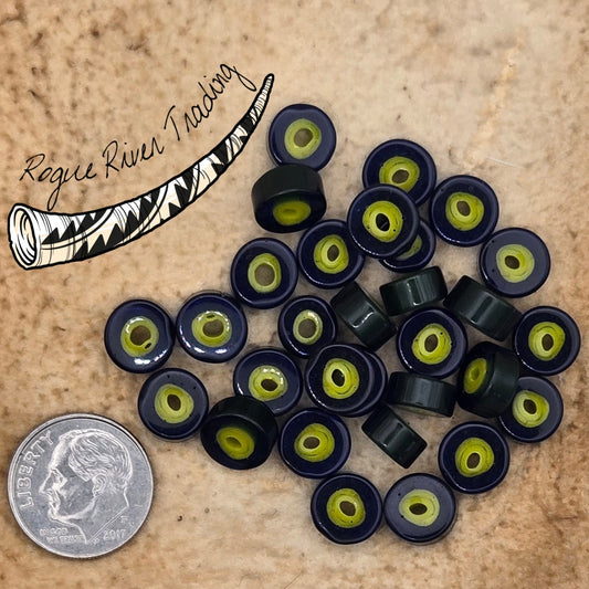 Cobalt Spacer Bead, Yellow Core 10x4mm (30 count)