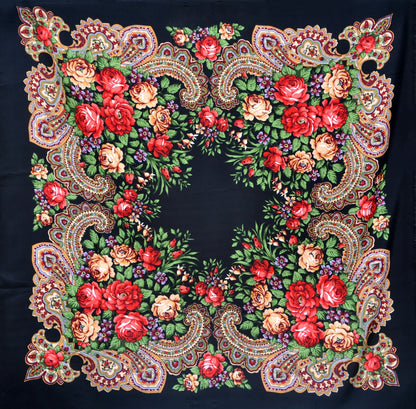 Ukraine Style Scarves Floral w/ Fringe (30"x30")