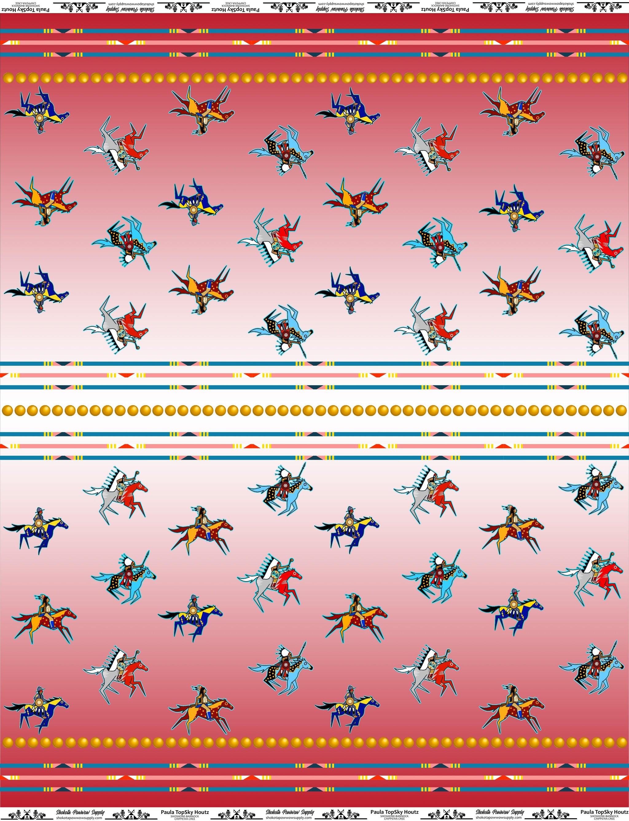 War Party Cotton Fabric by Paula Top Sky Houtz for Shokota Pow-wow Supply