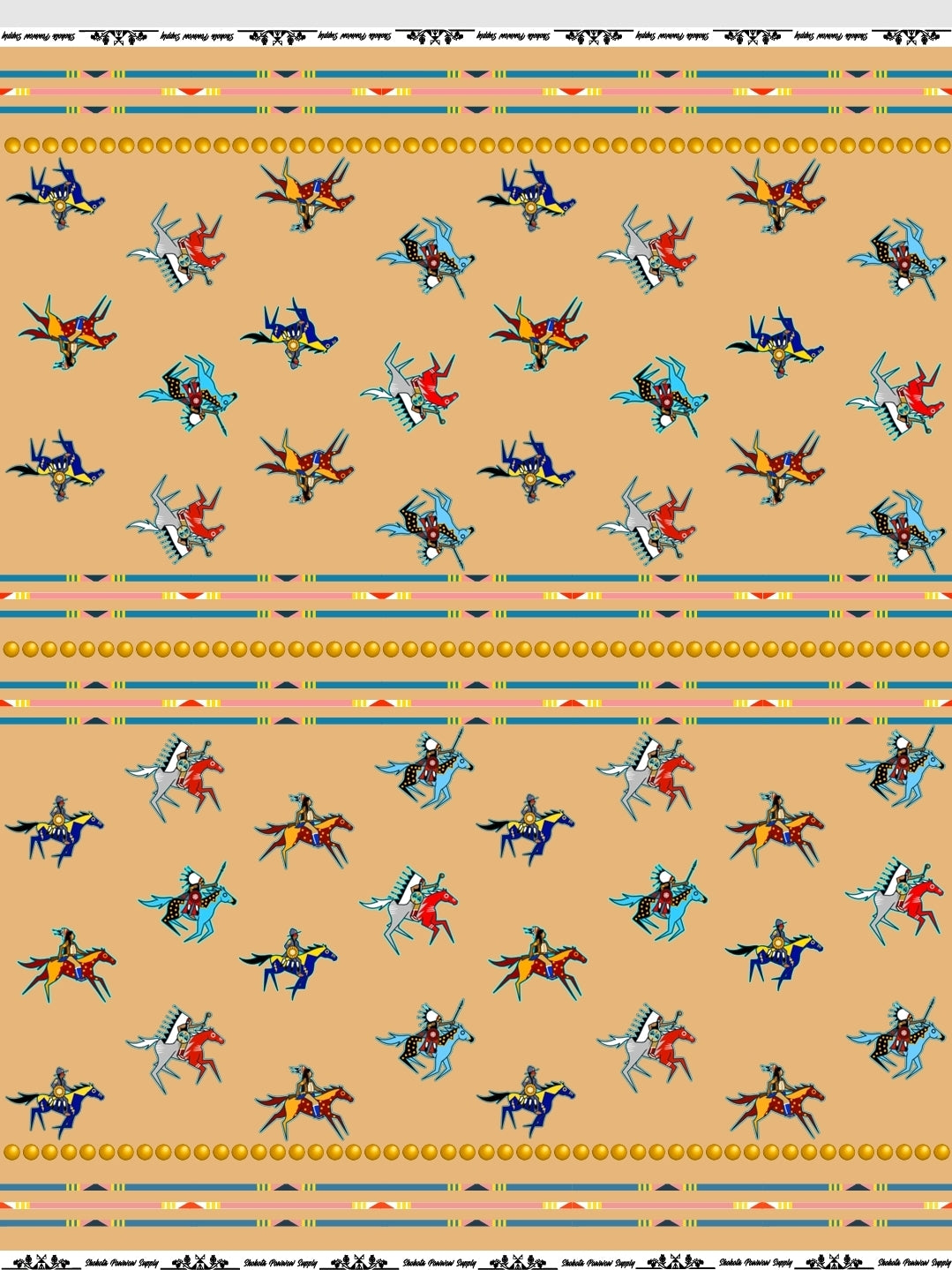 War Party Cotton Fabric by Paula Top Sky Houtz for Shokota Pow-wow Supply