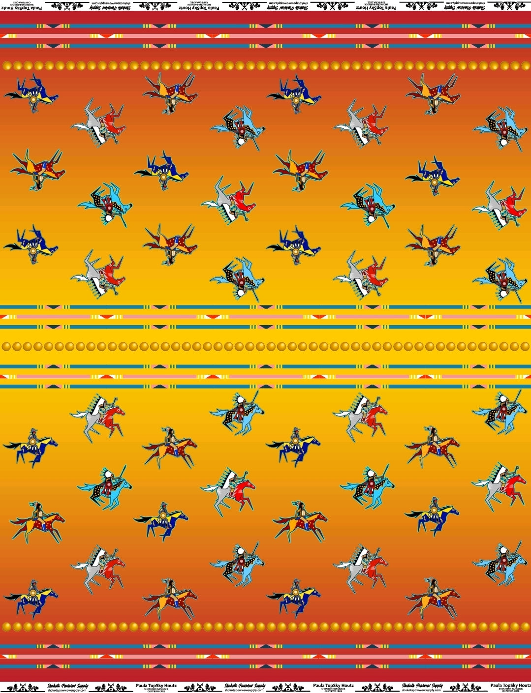 War Party Cotton Fabric by Paula Top Sky Houtz for Shokota Pow-wow Supply