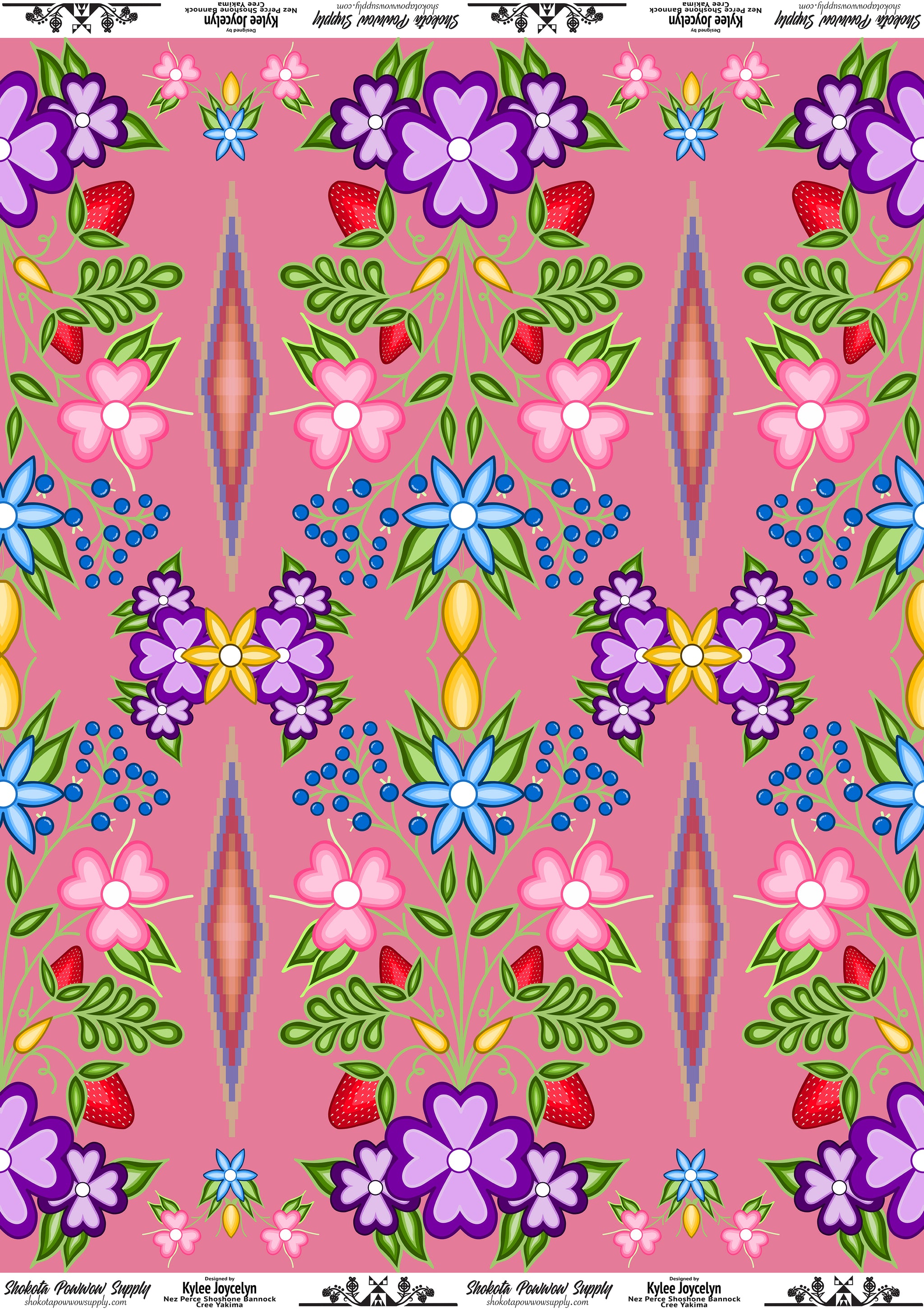 Flowering Strawberries Cotton Fabric by Kylee Joycelyn for Shokota Pow-wow Supply