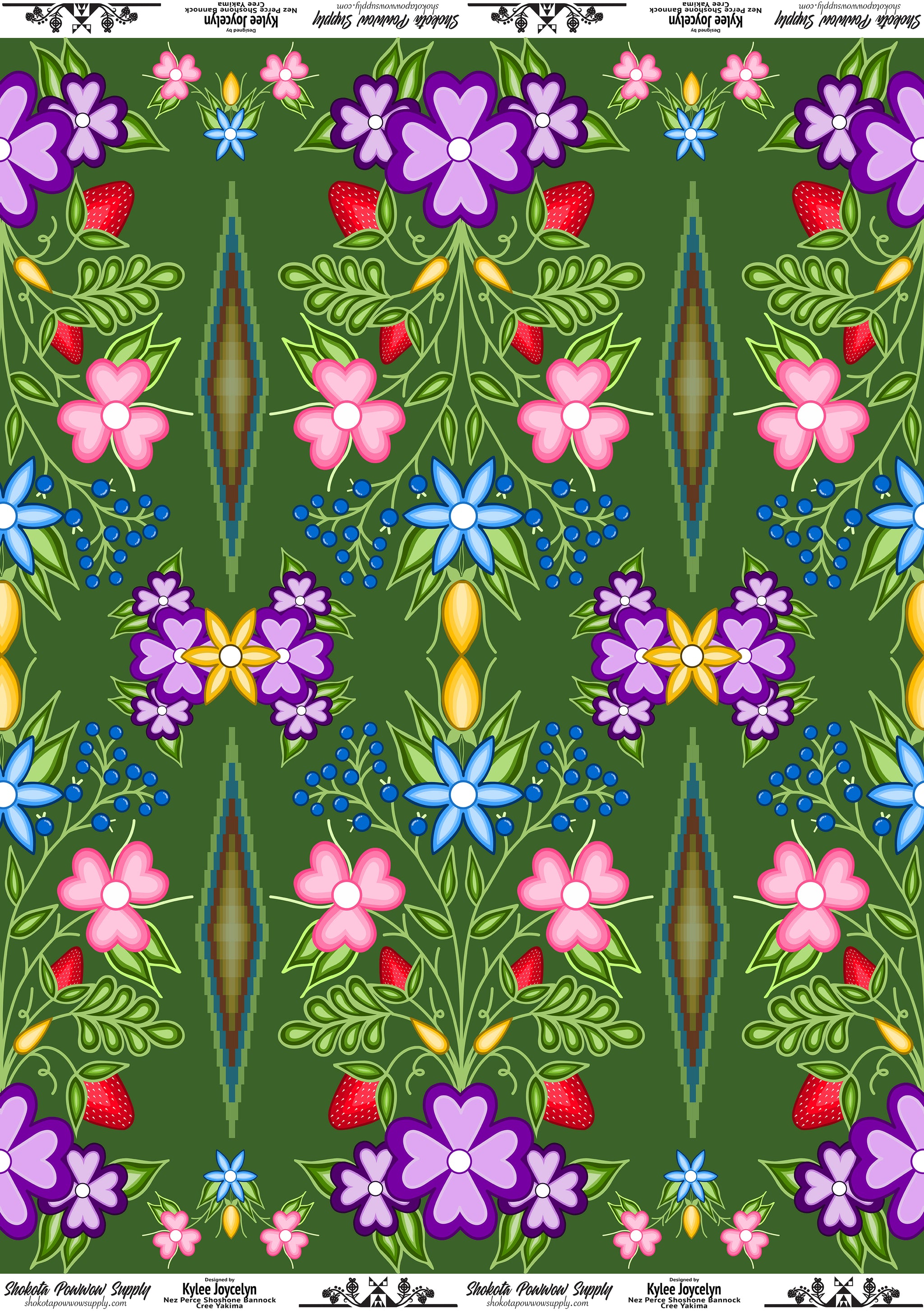 Flowering Strawberries Cotton Fabric by Kylee Joycelyn for Shokota Pow-wow Supply