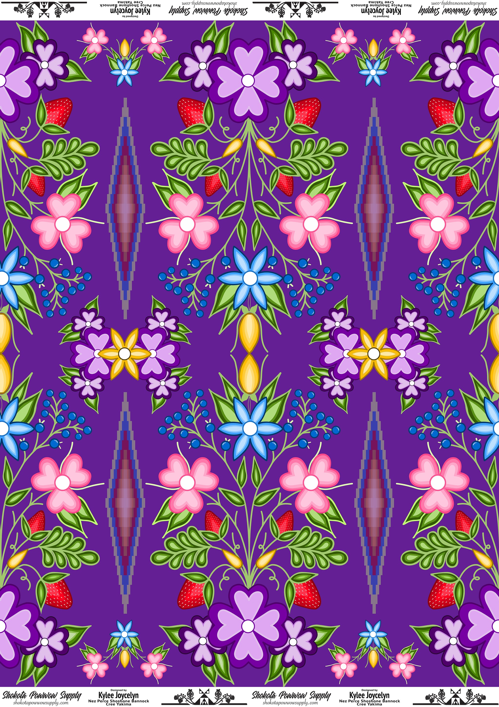 Flowering Strawberries Cotton Fabric by Kylee Joycelyn for Shokota Pow-wow Supply