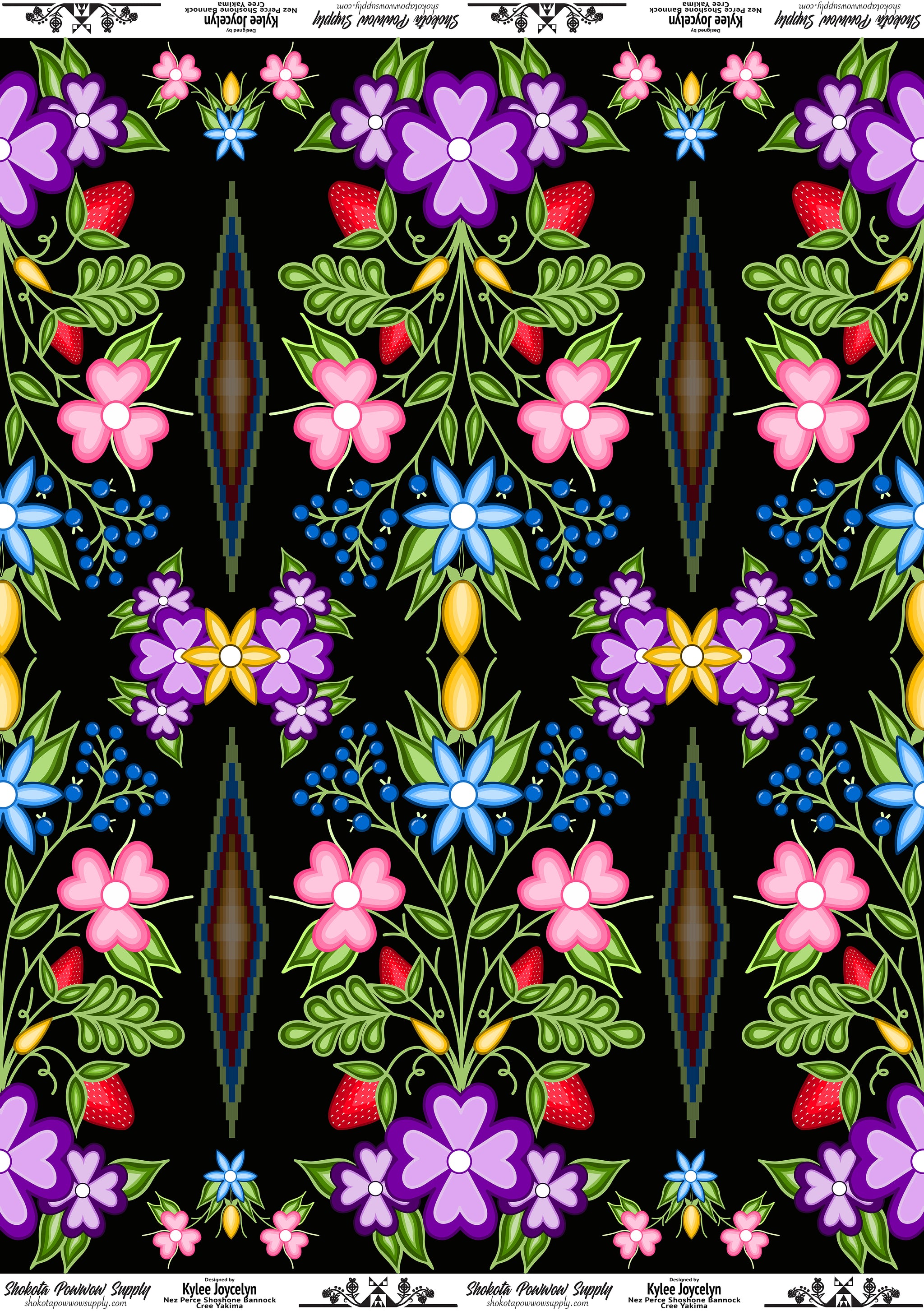 Flowering Strawberries Cotton Fabric by Kylee Joycelyn for Shokota Pow-wow Supply